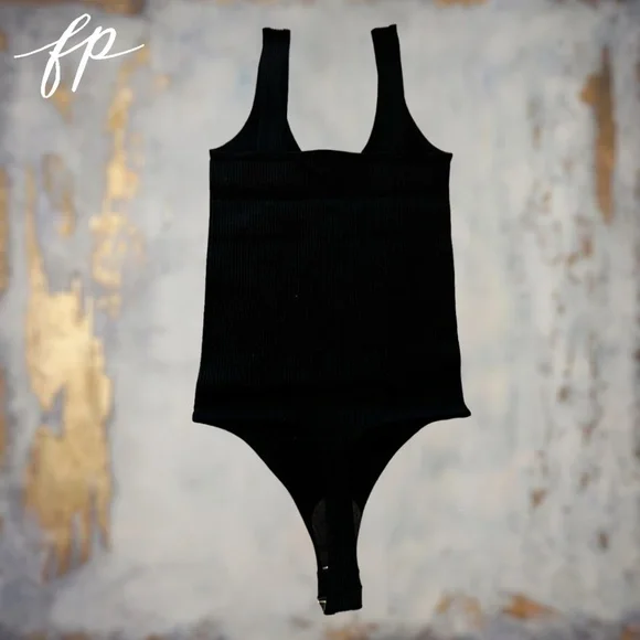 FREE PEOPLE XYZ Ribbed Sleeveless Stretch Fit Thong Bodysuit in Black NWT - Picture 12 of 16